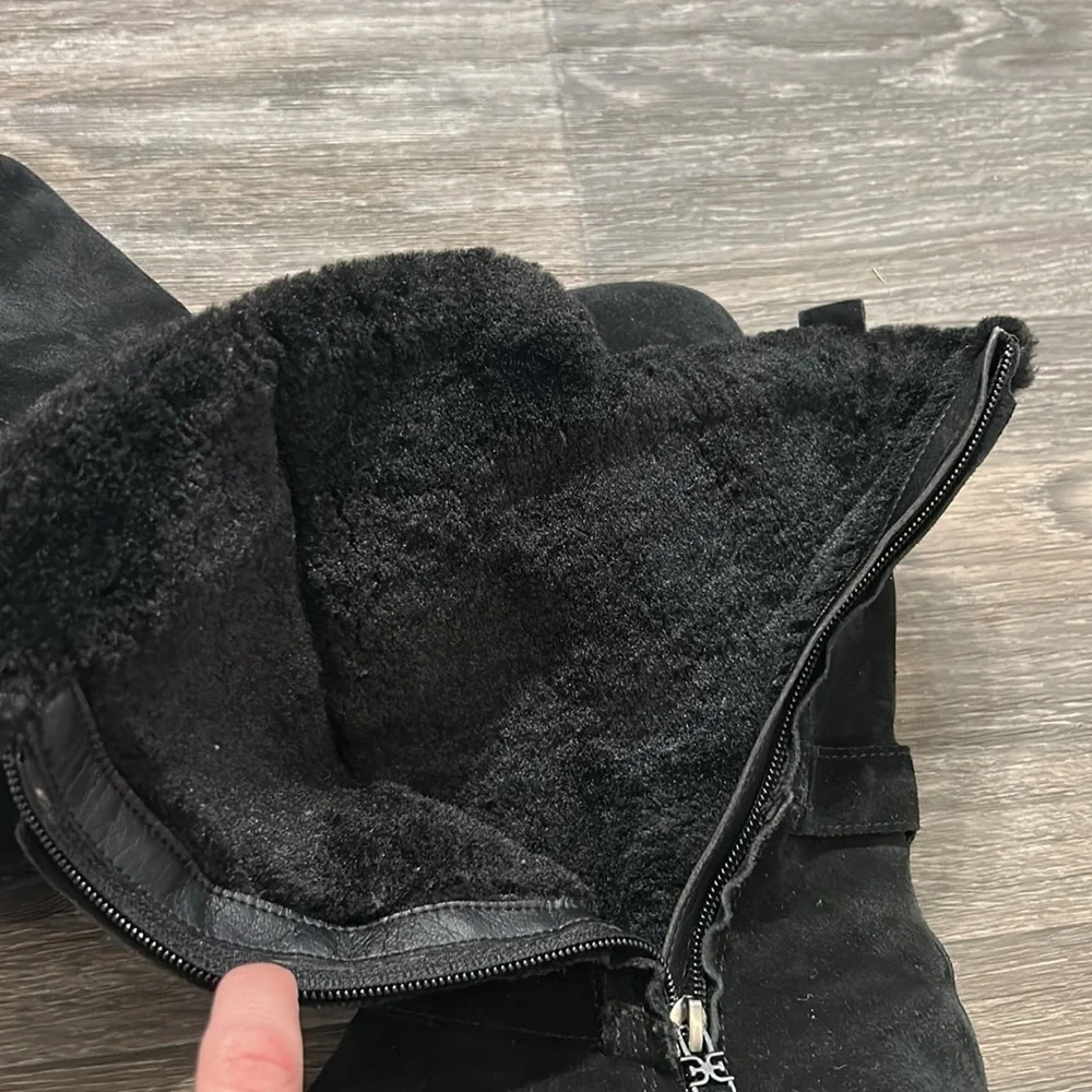 Sam Edelman Jailyn Suede Winter Boots Size 9 Faux Fur-Lined Black Zip-Up Snow